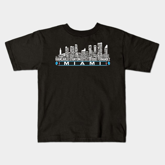 NEW!! Miami Marlins Baseball Team All Time Legends, Miami City Skyline  T-Shirt