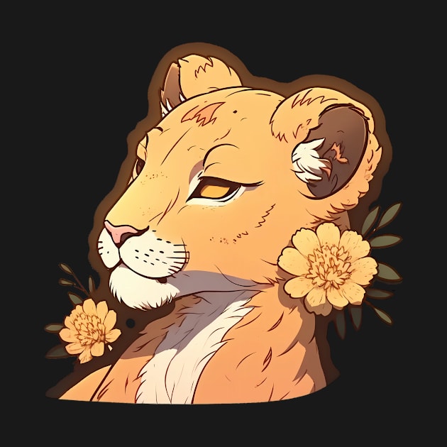 Beauty lioness with yellow flowers by Cute Planet Earth Mini