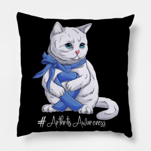 Cute Cat Arthritis Awareness Month Blue Ribbon Survivor Survivor Gift Idea Pillow