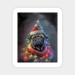 Black Pug Dog Christmas Tree Santa Magnet