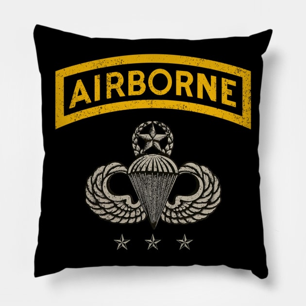 Airborne Paratrooper T-shirt Yellow Jump Wings Airborne Tab Pillow by floridadori