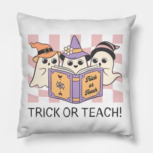 Groovy Halloween Trick or Teach Retro Ghost Teacher Pillow