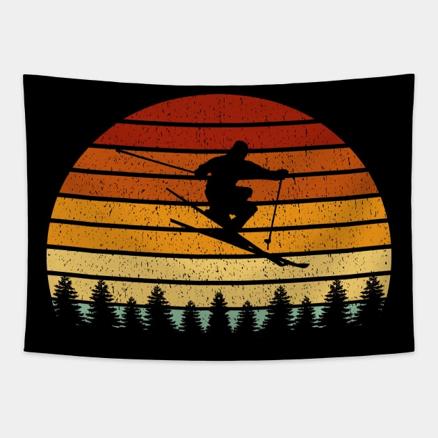 Vintage Sunset Skiing Gift For Skiers Tapestry by OceanRadar