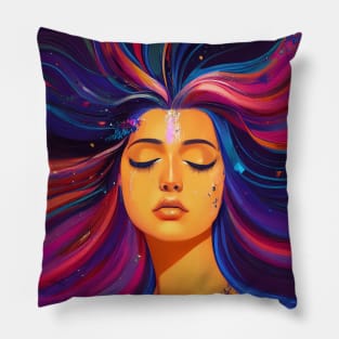 A beautiful girl with a magnificent hairstyle. Pillow