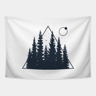 Pine Trees, Moon. Creative Illustration. Geometric, Line Art Style Tapestry