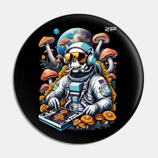 Techno T-Shirt - Psychedelic Astronaut - Catsondrugs.com - Techno, rave, edm, festival, techno, trippy, music, 90s rave, psychedelic, party, trance, rave music, rave krispies, rave flyer T-Shirt Pin