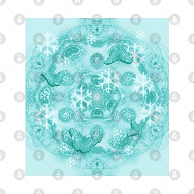 butterflies and snow on mandala in blue by hereswendy