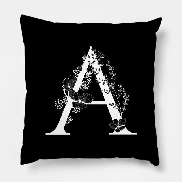 Letter A Monogram - Floral Initial Pillow by ZenNature