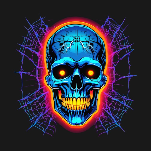 Neon skull with spider webs by Edgi