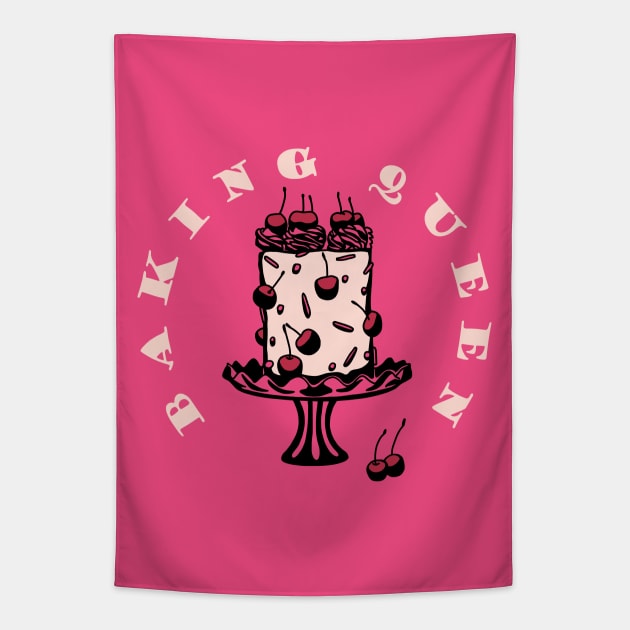 Baking Queen Cherry Cake Vintage Style Tapestry by okpinsArtDesign