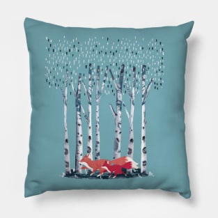 Forest Birches and fox with baby, outdoor and nature lovers, watercolor style Pillow