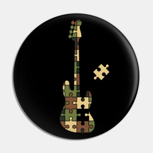 Camouflage Puzzle Bass Guitar Silhouette Pin