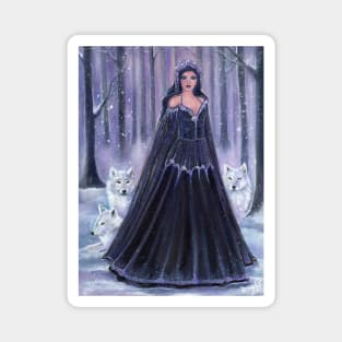 Winter goddess with wolves by Renee Lavoie Magnet