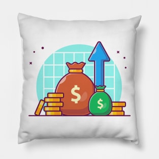 Stack and sack of money cartoon Pillow