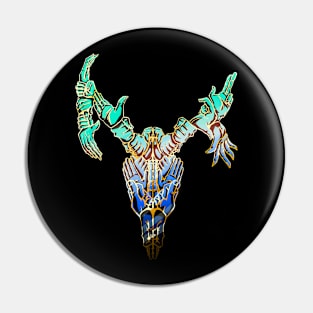 Psychedelic Deer Skull Made of Hands Blue and Gold Metal Pin