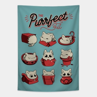 The Purrfect Fit - Funny White Cats Tapestry