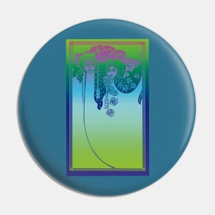 Art Nouveau Ladies (aqua on blue) Pin