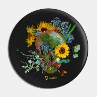 Van Gogh - Skull with flowers Pin