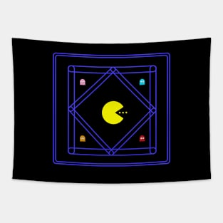 Retro Gamer Pacman - Pac-Man and Ghosts in squares Tapestry