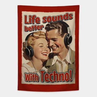 Life Sounds Better With Techno - Retro Style Music Tapestry