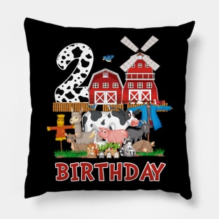 2nd Birthday Farm Cow Funny Gift For Boys Girls Kids Pillow