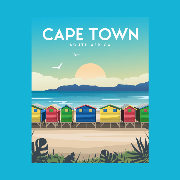 Cape Town Muizenberg Beach Huts at Sunset, South Africa by typelab