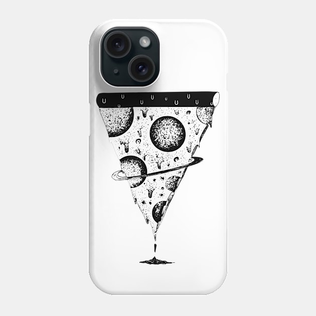 galaxy space pizza melting black and white illustration by shoosh Phone Case by Shoosh