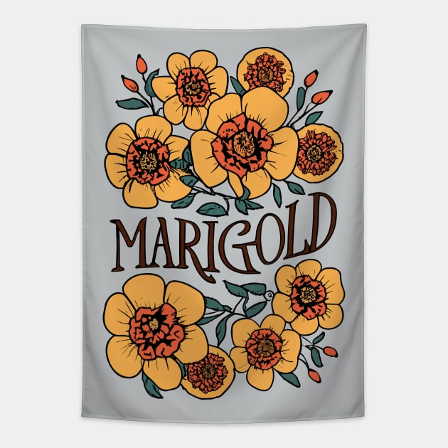 Marigold vintage flowers Tapestry by craftydesigns