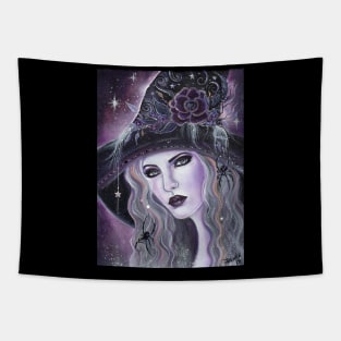 Black widow Halloween witch By Renee Lavoie Tapestry