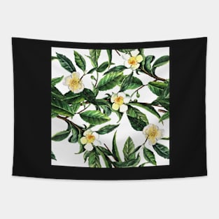 Tea Camellia Watercolor Pattern Tapestry