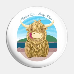 Scottish Highland Cow With Ocean Salty Hair Pin