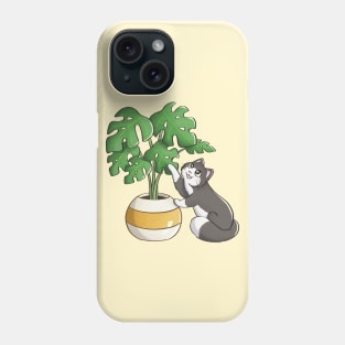 Cat Playing With Monstera Leaf Phone Case