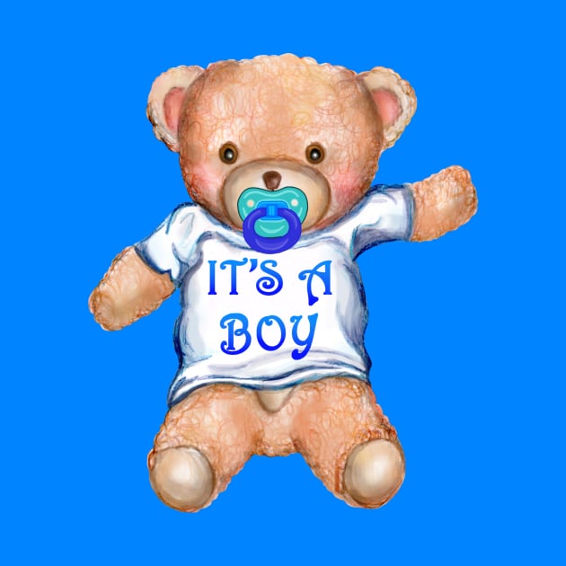 It's A Boy Teddy Bear with Pacifier by Art by Deborah Camp