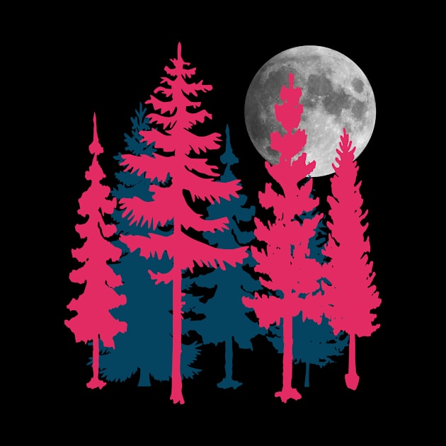 Epic Full Moon and Pine Trees Fashion Print by PallKris