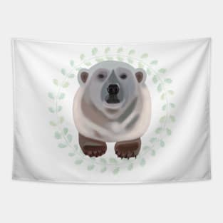 Polar Bear on Aquilegia pattern Tapestry