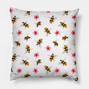 Spring Honey Bees and Pink Blooms in Watercolor Pillow