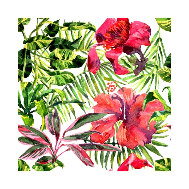 Tropical Background. watercolor tropical leaves and plants by Olga Berlet