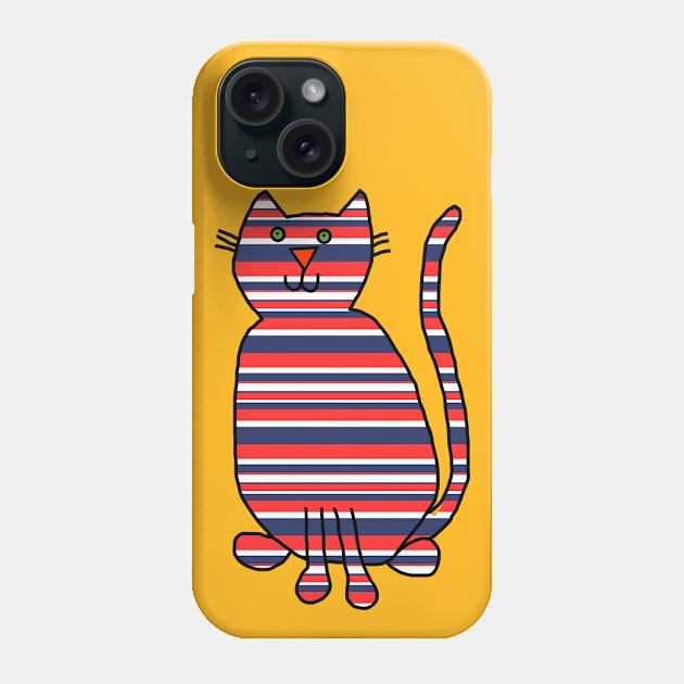Cat Red and Blue Stripes Phone Case by ellenhenryart