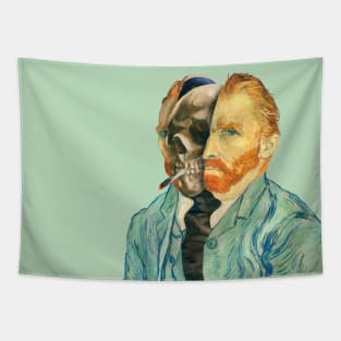 Surreal Van Gogh portrait with skeleton Tapestry