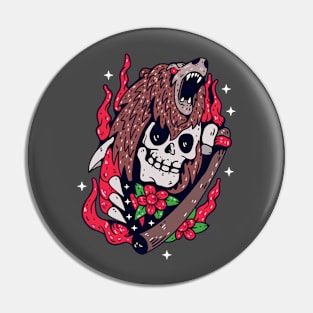 Colorful skull and bear Pin