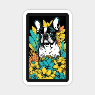 French Bulldog Vibrant Tropical Flower Tall Retro Vintage Digital Pop Art Portrait 2 Magnet