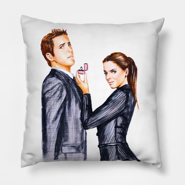 Sandra Bullock & Ryan Reynolds Pillow by Svetlana Pelin