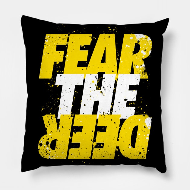 Fear the Deer - Yellow and White Text Pillow by Astrayeah