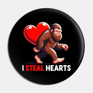 Bigfoot I Steal Hearts Funny Valentine's Day Bigfoot Holding Heart Lover Gifts Pin