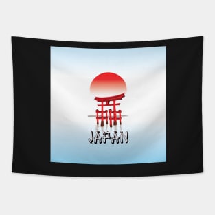 Japan, Torii Gate in Sunset, Travel Poster Tapestry