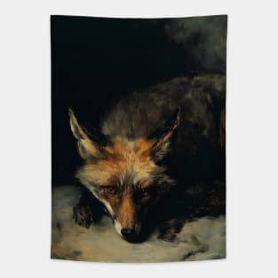 Dark Red Fox Forest Vintage Painting Tapestry