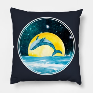 whale and night sky watercolor Pillow