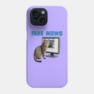 Cat looking at Catbook says fake mews funny Phone Case