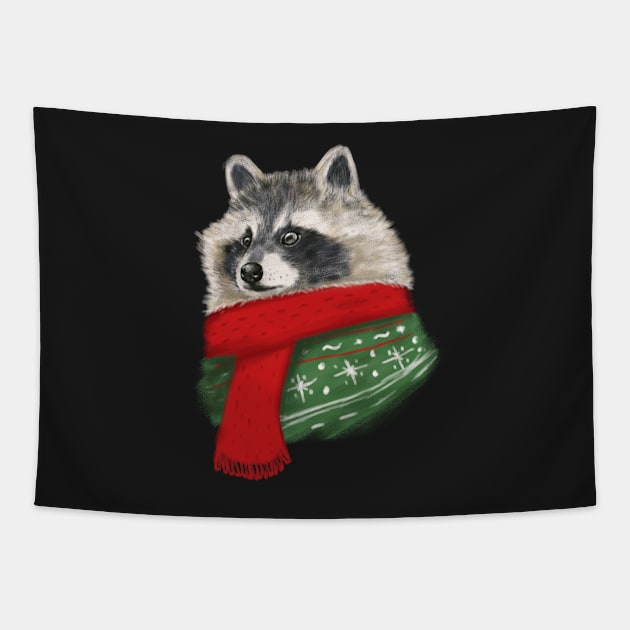 Winter Raccoon Tapestry by Luna Illustration