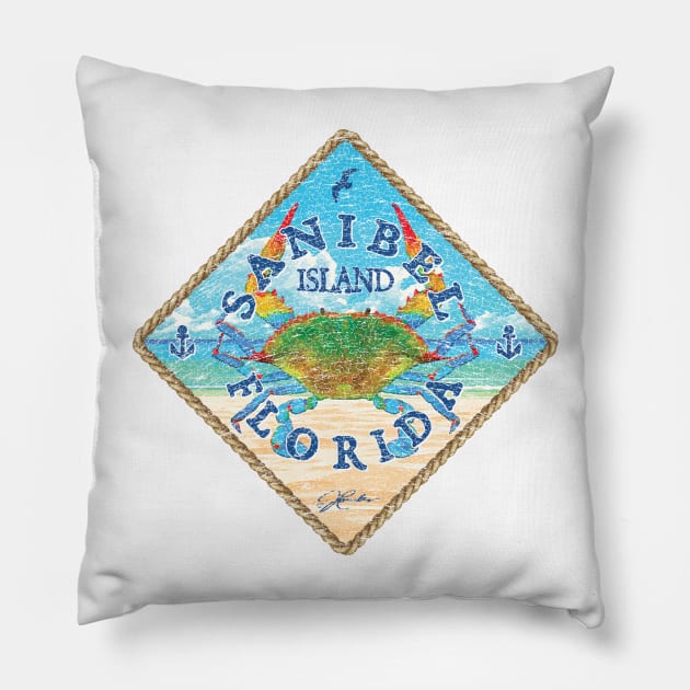 Sanibel Island, Florida, Blue Crab on Beach Pillow by jcombs